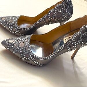 Brand new in box Badgley Mischka pumps. Size 7.5. Pewter and crystal.